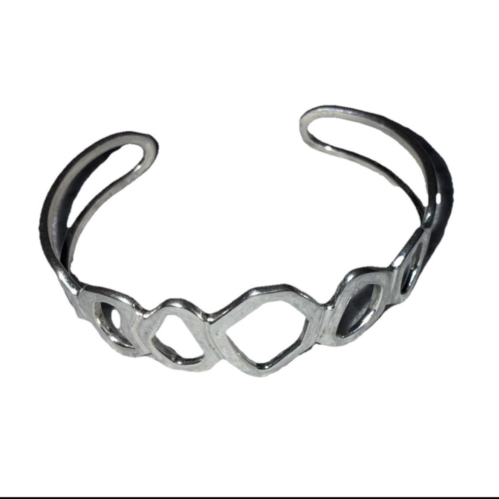 Classic 925 MWS Sterling Silver Cutout Geometric Cuff Bracelet